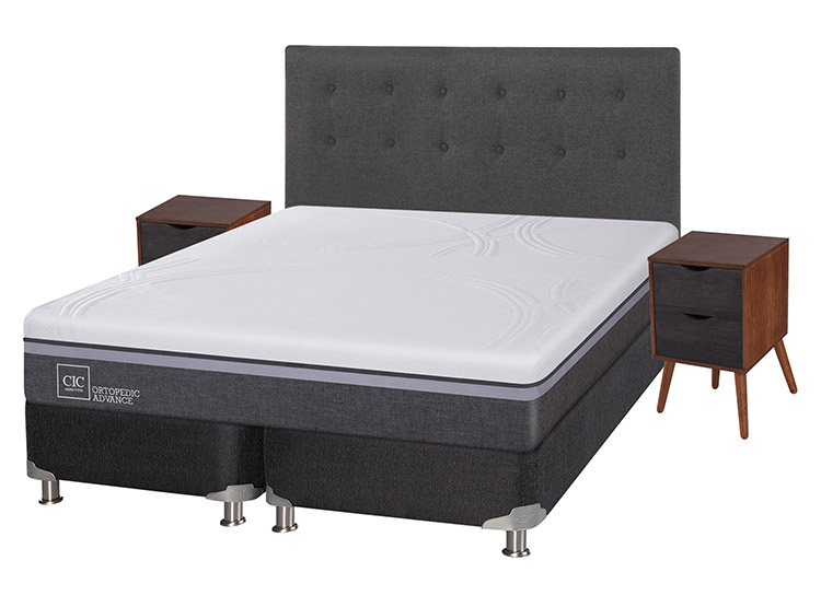 JUEGO DE DORMITORIO CIC CAMA BOX SPRING ORTOPEDIC ADVANCE B5 BD 2 PLAZAS NEGRO + SET EUFRATES - 2