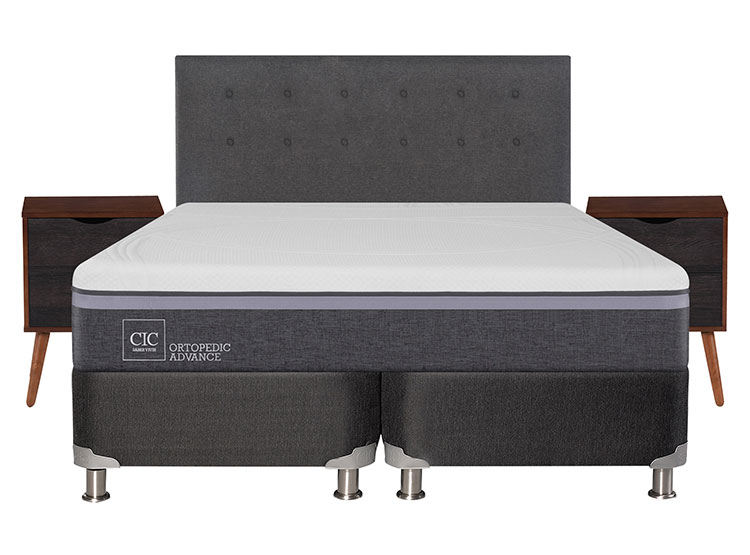 JUEGO DE DORMITORIO CIC CAMA BOX SPRING ORTOPEDIC ADVANCE B5 BD 2 PLAZAS NEGRO + SET EUFRATES - 1