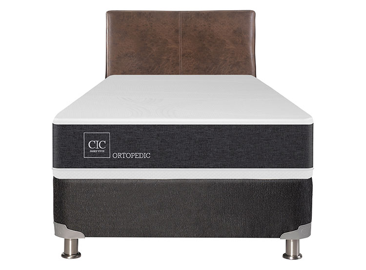 JUEGO DE DORMITORIO CIC CAMA BOX SPRING NEW ORTOPEDIC B5 1.5 PLAZAS NEGRO + RESPALDO BAKER - 1