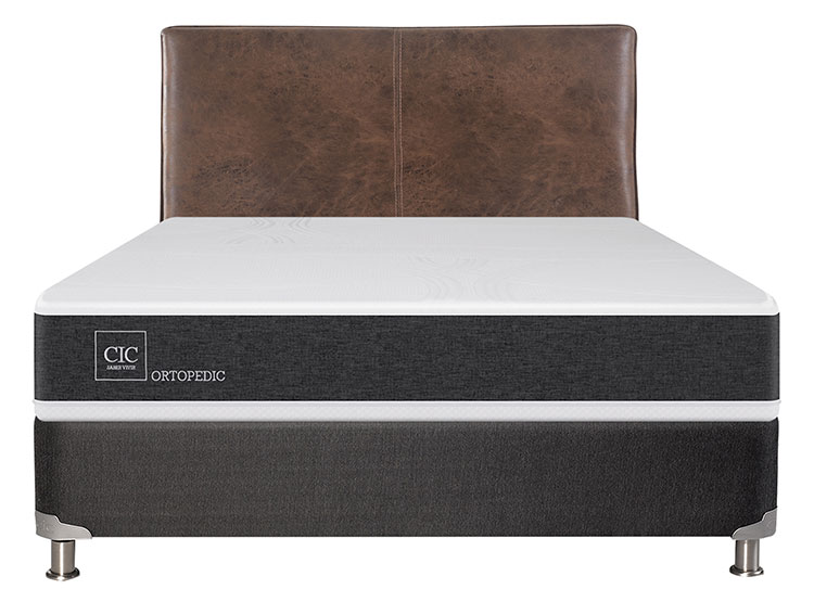 JUEGO DE DORMITORIO CIC CAMA BOX SPRING NEW ORTOPEDIC B5 BN 2 PLAZAS NEGRO + RESPALDO BAKER - 1