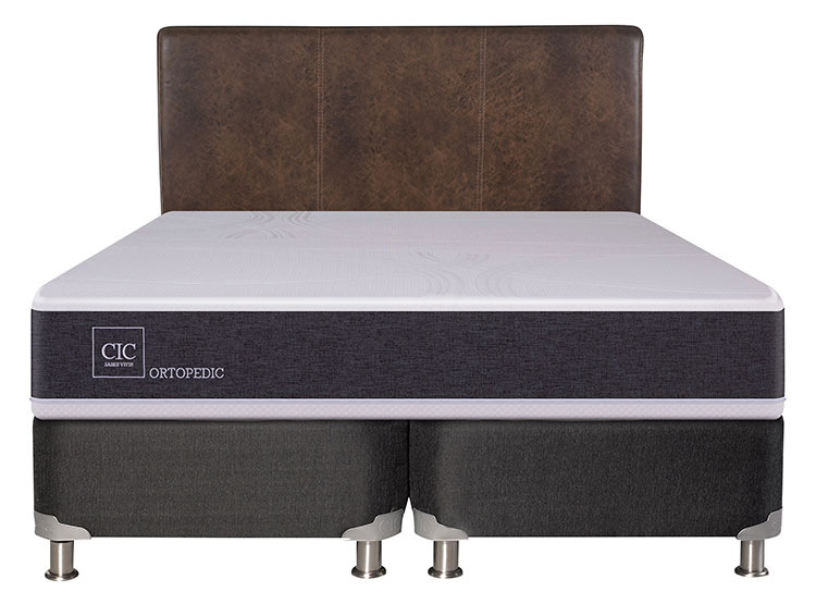 JUEGO DE DORMITORIO CIC CAMA BOX SPRING NEW ORTOPEDIC B5 BD 2 PLAZAS NEGRO + RESPALDO BAKER - 1