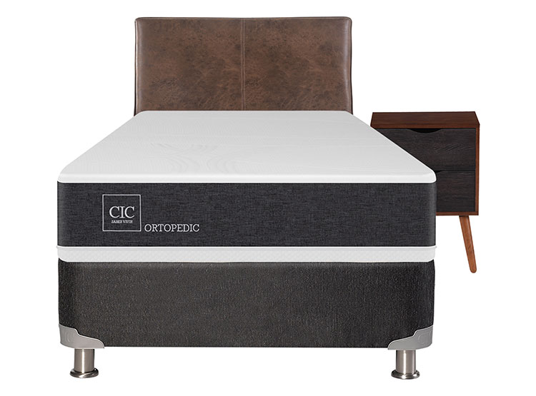 JUEGO DE DORMITORIO CIC CAMA BOX SPRING NEW ORTOPEDIC B5 1.5 PLAZAS NEGRO + SET BAKER - 1