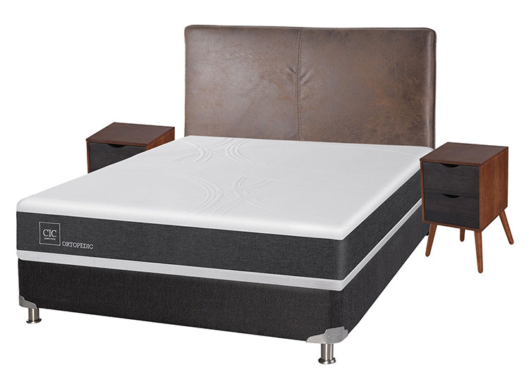 JUEGO DE DORMITORIO CIC CAMA BOX SPRING NEW ORTOPEDIC B5 BN 2 PLAZAS NEGRO + SET BAKER - 2