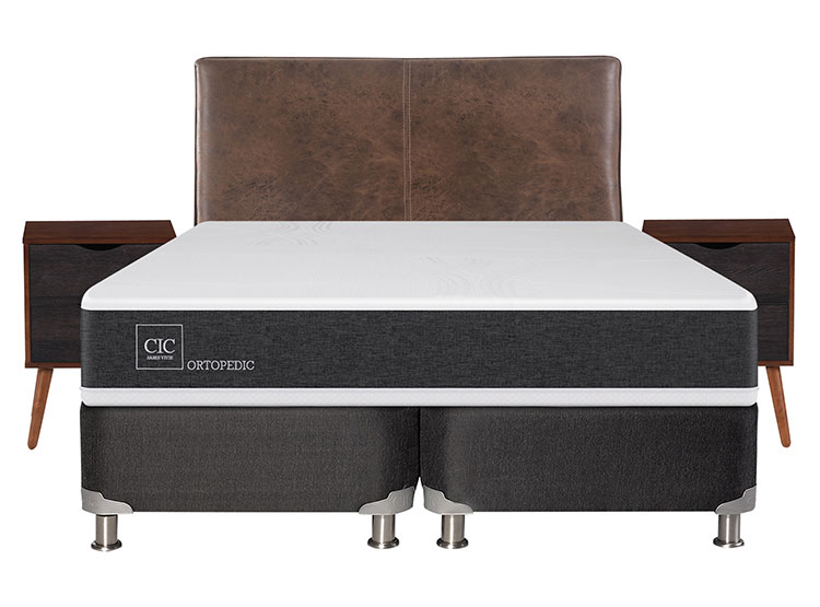 JUEGO DE DORMITORIO CIC CAMA BOX SPRING NEW ORTOPEDIC B5 BD 2 PLAZAS NEGRO + SET BAKER - 1
