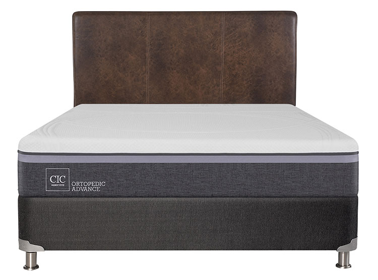 JUEGO DE DORMITORIO CIC CAMA BOX SPRING ORTOPEDIC ADVANCE B5 BN 2 PLAZAS NEGRO + RESPALDO BAKER - 1