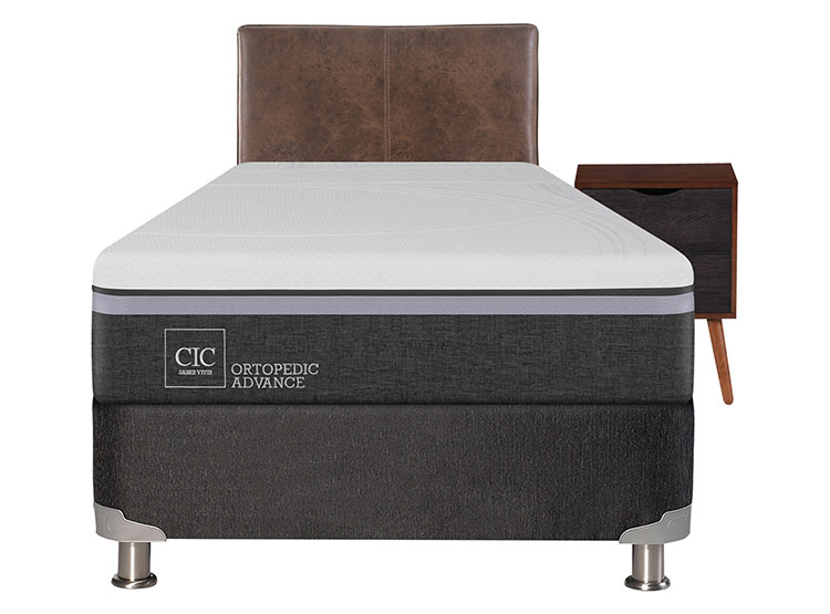 JUEGO DE DORMITORIO CIC CAMA BOX SPRING ORTOPEDIC ADVANCE B5 1.5 PLAZAS NEGRO + SET BAKER - 1