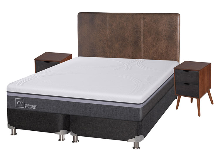 JUEGO DE DORMITORIO CIC CAMA BOX SPRING ORTOPEDIC ADVANCE B5 BD 2 PLAZAS NEGRO + SET BAKER - 2