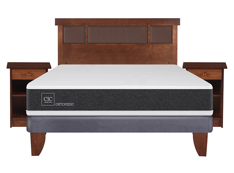 JUEGO DE DORMITORIO CIC CAMA EUROPEA NEW ORTOPEDIC BN 2 PLAZAS + SET DUBLIN CARAMEL - 1