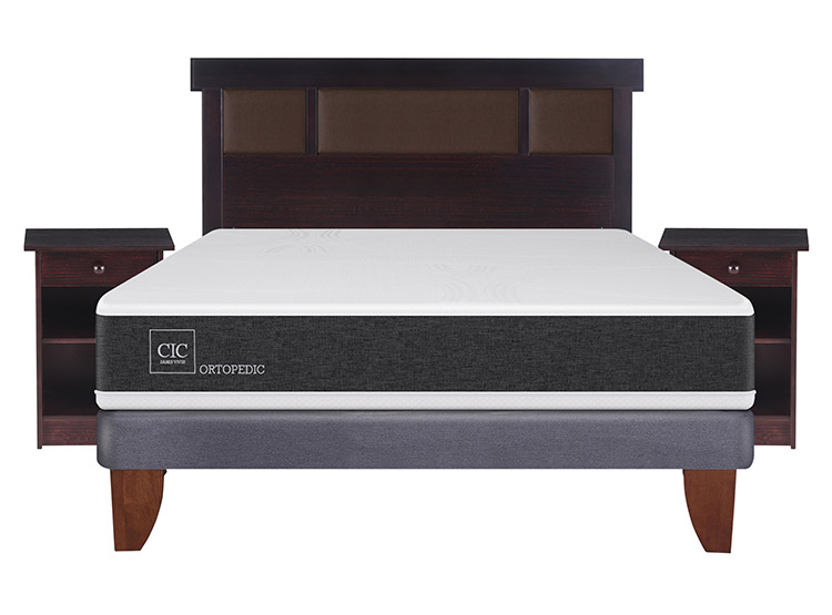 JUEGO DE DORMITORIO CIC CAMA EUROPEA NEW ORTOPEDIC BN 2 PLAZAS + SET DUBLIN CHOCOLATE - 1