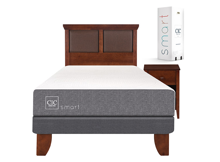 JUEGO DE DORMITORIO CIC CAMA EUROPEA SMART 1.5 PLAZAS + SET NEW TORINO CARAMELO - 1