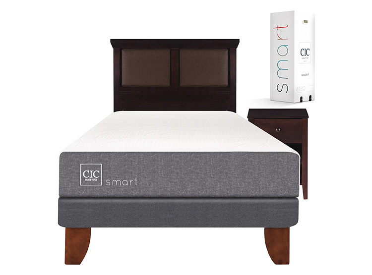 JUEGO DE DORMITORIO CIC CAMA EUROPEA SMART 1.5 PLAZAS + SET NEW TORINO CHOCOLATE - 1