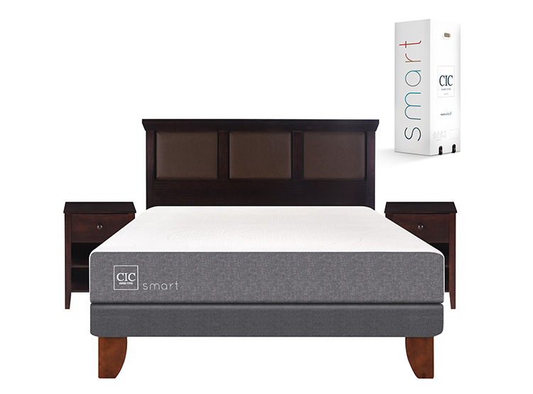 JUEGO DE DORMITORIO CIC CAMA EUROPEA SMART BN 2 PLAZAS + SET NEW TORINO CHOCOLATE - 1