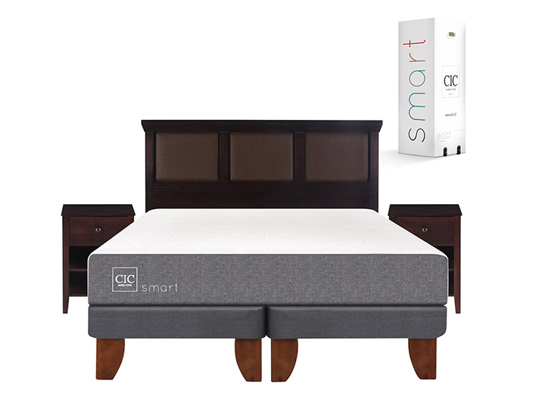 JUEGO DE DORMITORIO CIC CAMA EUROPEA SMART BD 2 PLAZAS + SET NEW TORINO CHOCOLATE - 1