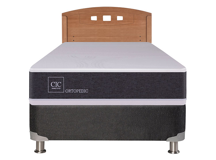 JUEGO DE DORMITORIO CIC CAMA BOX SPRING ORTOPEDIC B5 1 PLAZA NEGRO + RESPALDO GALES - 1