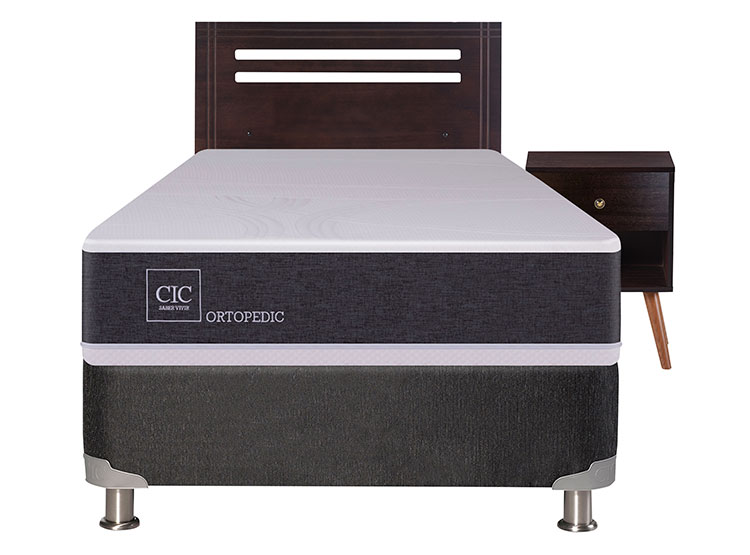 JUEGO DE DORMITORIO CIC CAMA BOX SPRING ORTOPEDIC B5 1 PLAZA NEGRO + SET MUNICH - 1