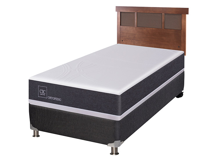 JUEGO DE DORMITORIO CIC CAMA BOX SPRING ORTOPEDIC B5 1 PLAZA NEGRO + RESPALDO DUBLIN CARAMEL - 2