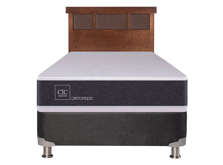 JUEGO DE DORMITORIO CIC CAMA BOX SPRING ORTOPEDIC B5 1 PLAZA NEGRO + RESPALDO DUBLIN CARAMEL - 1