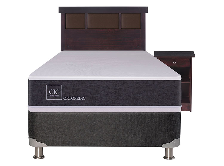 JUEGO DE DORMITORIO CIC CAMA BOX SPRING ORTOPEDIC B5 1 PLAZA NEGRO + SET DUBLIN CHOCOLATE - 1