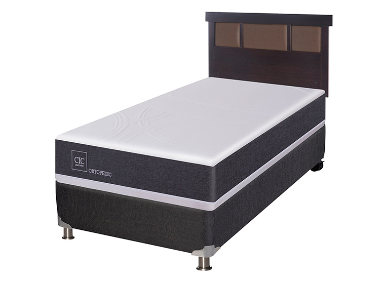 JUEGO DE DORMITORIO CIC CAMA BOX SPRING ORTOPEDIC B5 1 PLAZA NEGRO + RESPALDO DUBLIN CHOCOLATE - 2