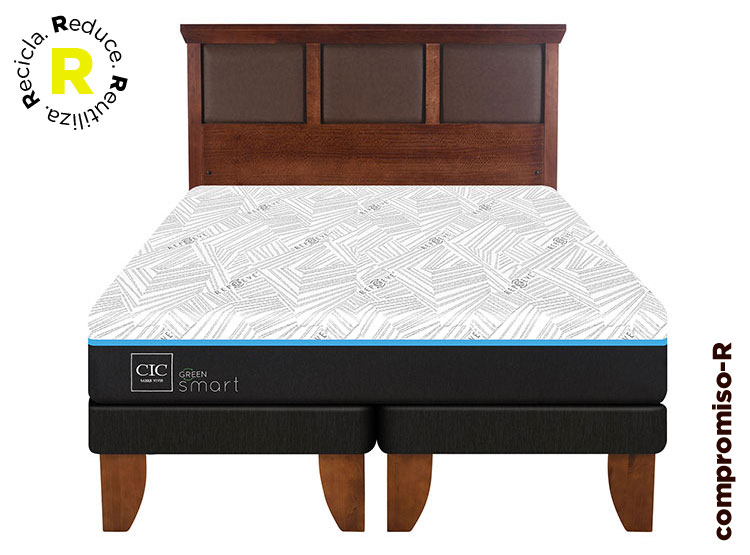 JUEGO DE DORMITORIO CIC CAMA EUROPEA GREEN INFINITY BD 2 PLAZAS + RESPALDO TORINO CARAMEL - 1