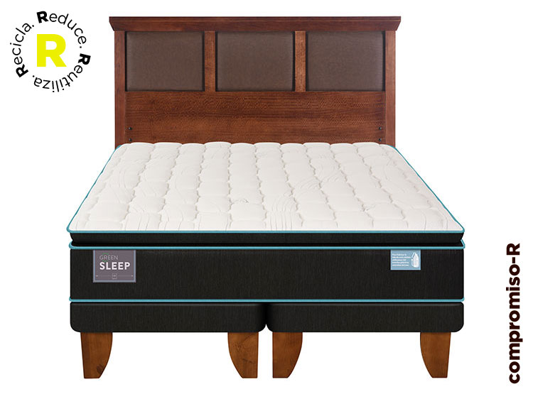 JUEGO DE DORMITORIO CIC CAMA EUROPEA GREEN SLEEP BD KING + RESPALDO TORINO CARAMEL - 1