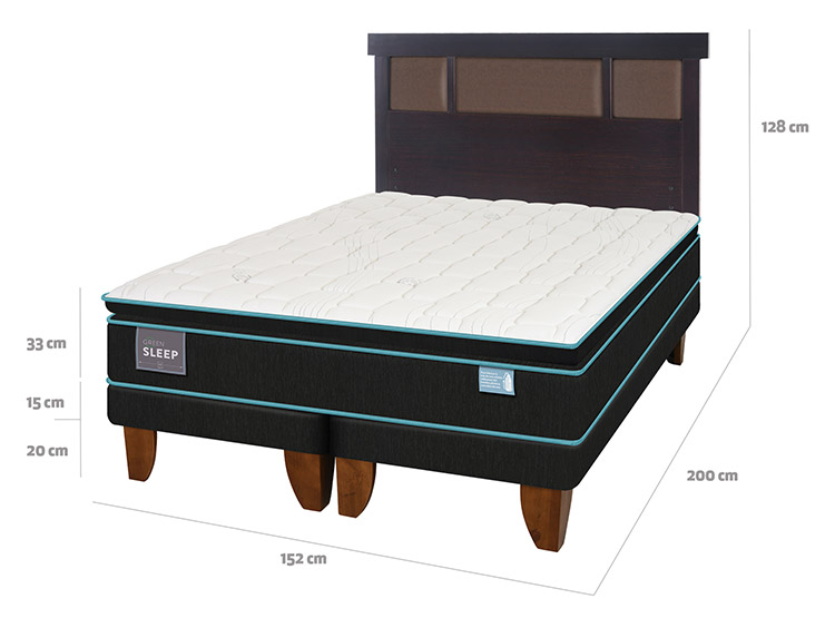 JUEGO DE DORMITORIO CIC CAMA EUROPEA GREEN SLEEP BD 2 PLAZAS + RESPALDO DUBLIN CHOCOLATE - 3