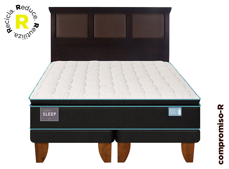 JUEGO DE DORMITORIO CIC CAMA EUROPEA GREEN SLEEP BD KING + RESPALDO TORINO CHOCOLATE - 1
