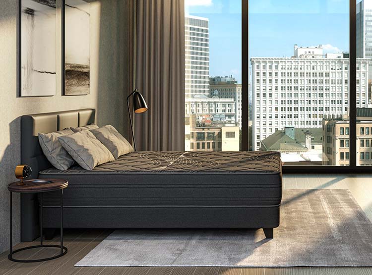 JUEGO DE DORMITORIO FLEX CAMA EUROPEA BLACK BOX TOP BD 2 PLAZAS GRAFITO + RESPALDO DESIGN GRIS - 6