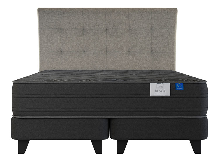 JUEGO DE DORMITORIO FLEX CAMA EUROPEA BLACK BOX TOP BD 2 PLAZAS GRAFITO + RESPALDO DESIGN GRIS - 1