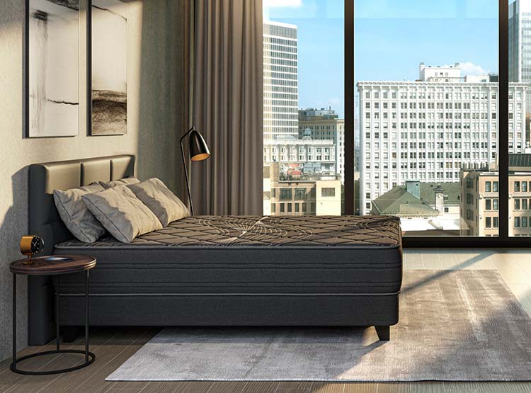JUEGO DE DORMITORIO FLEX CAMA EUROPEA BLACK BOX TOP KING NEGRO + RESPALDO DESIGN - 6