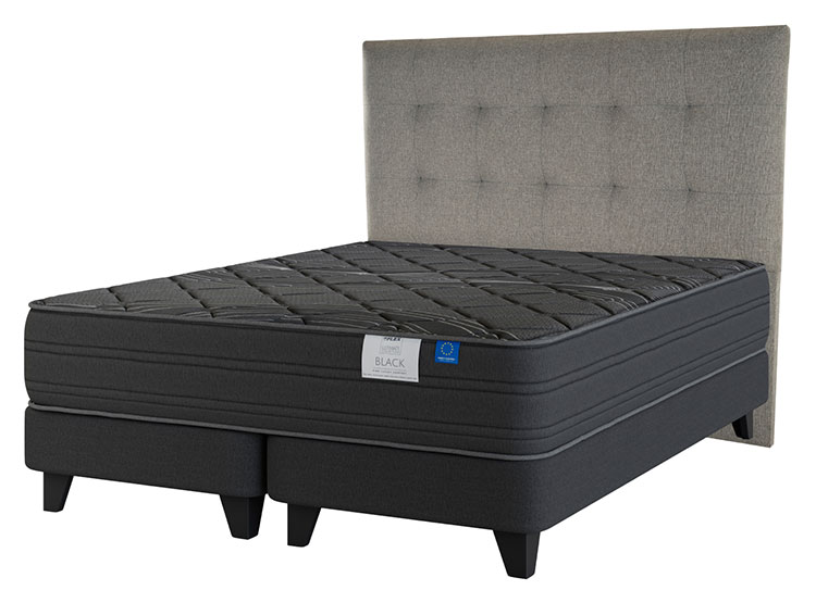 JUEGO DE DORMITORIO FLEX CAMA EUROPEA BLACK BOX TOP KING NEGRO + RESPALDO DESIGN GRIS - 2