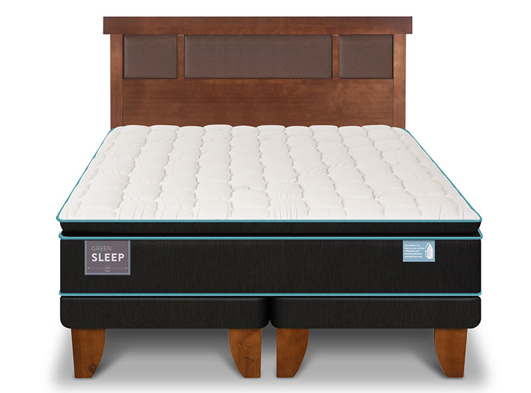 JUEGO DE DORMITORIO CIC CAMA EUROPEA GREEN SLEEP BD 2 PLAZAS + RESPALDO DUBLIN CARAMELO - 1