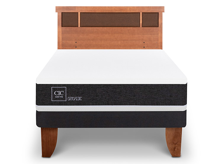 JUEGO DE DORMITORIO CIC CAMA EUROPEA ORTOPEDIC 1.5 PLAZAS + RESPALDO DUBLIN CARAMELO - 1