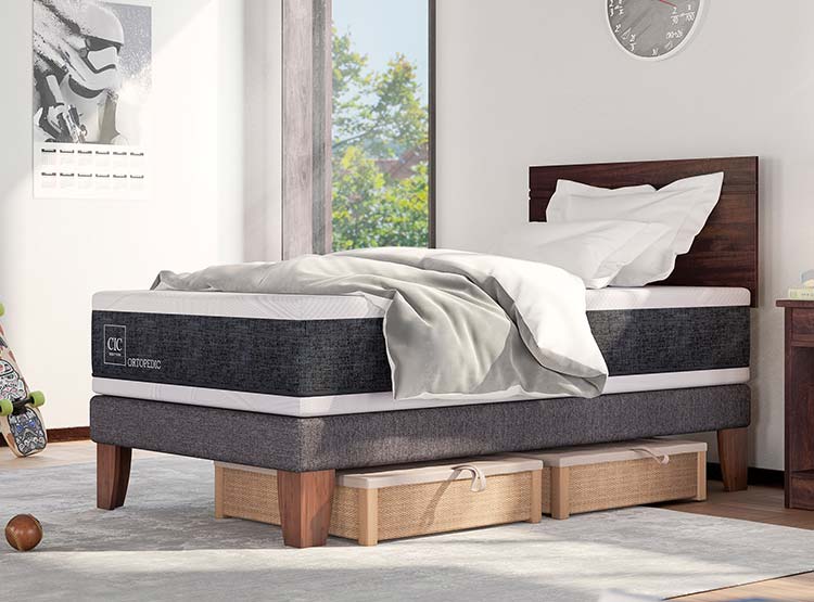 JUEGO DE DORMITORIO CIC CAMA EUROPEA ORTOPEDIC 1.5 PLAZAS + RESPALDO DUBLIN CHOCOLATE - 7