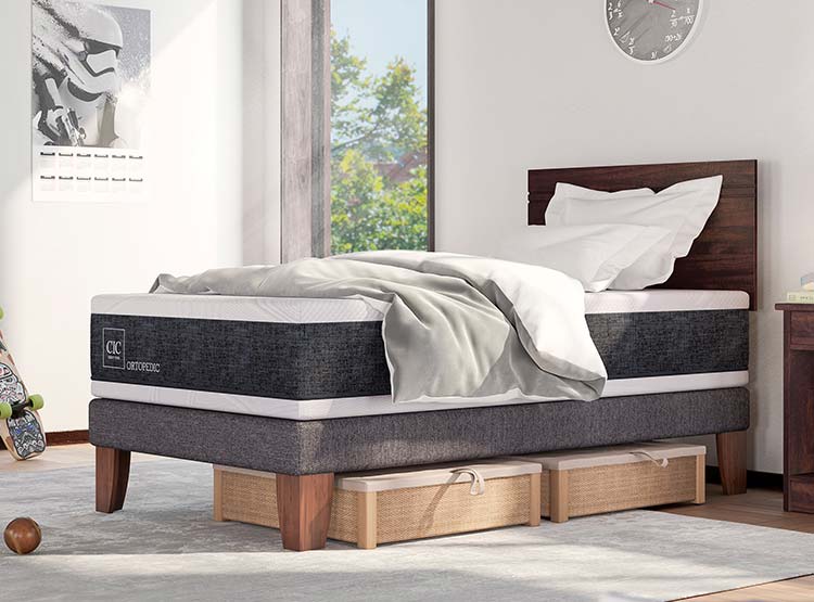 JUEGO DE DORMITORIO CIC CAMA EUROPEA ORTOPEDIC 1.5 PLAZAS + RESPALDO TORINO CHOCOLATE - 7