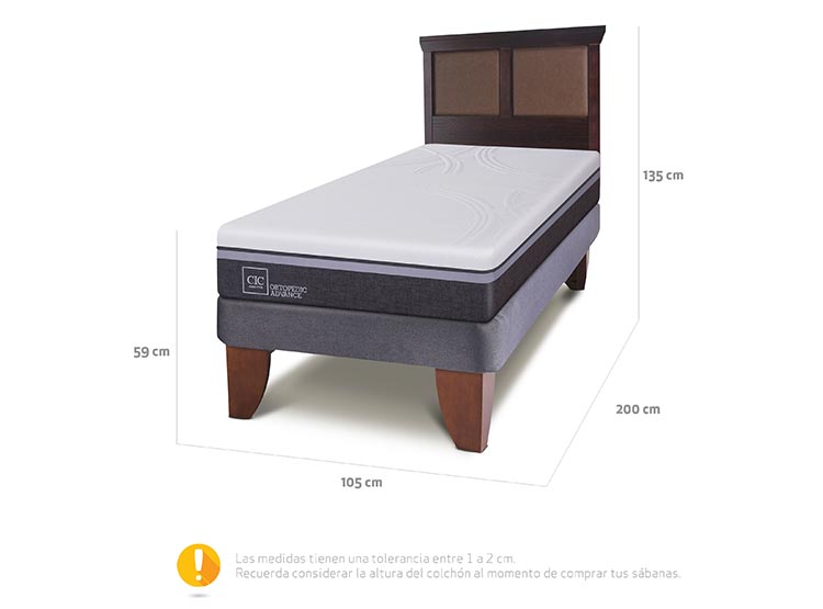 JUEGO DE DORMITORIO CIC CAMA EUROPEA ORTOPEDIC ADVANCE 1.5 PLAZAS + RESPALDO TORINO CHOCOLATE - 3