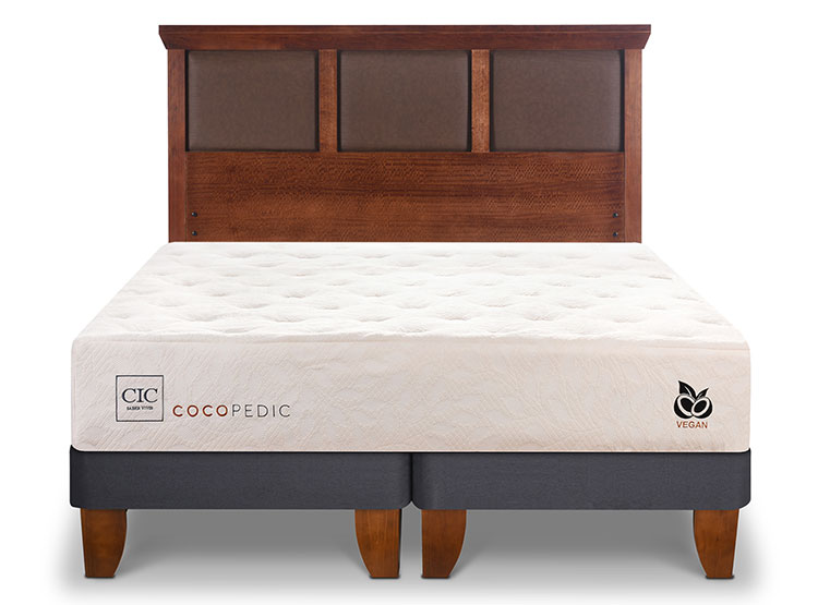 JUEGO DE DORMITORIO CIC CAMA EUROPEA COCOPEDIC BD 2 PLAZAS + RESPALDO NEW TORINO CARAMEL - 1