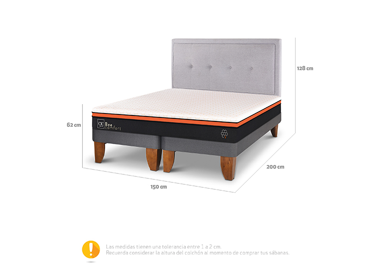 JUEGO DE DORMITORIO CIC CAMA EUROPEA BEE COMFORT BD 2 PLAZAS + RESPALDO GANGES - 3