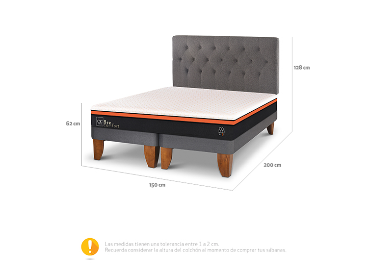JUEGO DE DORMITORIO CIC CAMA EUROPEA BEE COMFORT BD 2 PLAZAS + RESPALDO KAVERY - 3