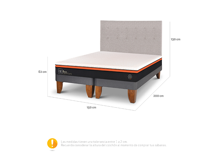 JUEGO DE DORMITORIO CIC CAMA EUROPEA BEE COMFORT BD 2 PLAZAS + RESPALDO TIGRIS - 3