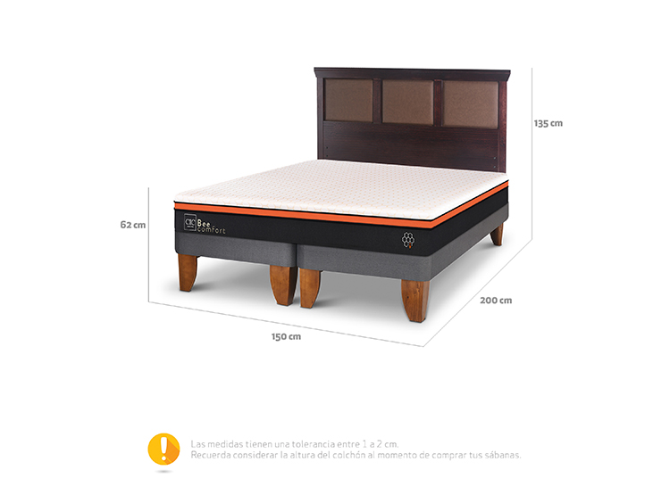 JUEGO DE DORMITORIO CIC CAMA EUROPEA BEE COMFORT BD 2 PLAZAS + RESPALDO NEW TORINO CHOC - 3