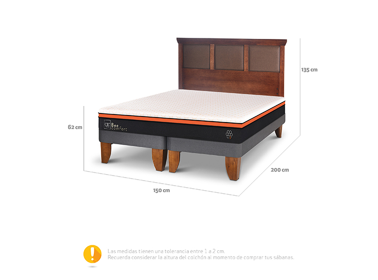 JUEGO DE DORMITORIO CIC CAMA EUROPEA BEE COMFORT BD 2 PLAZAS + RESPALDO NEW TORINO CARAMEL - 3