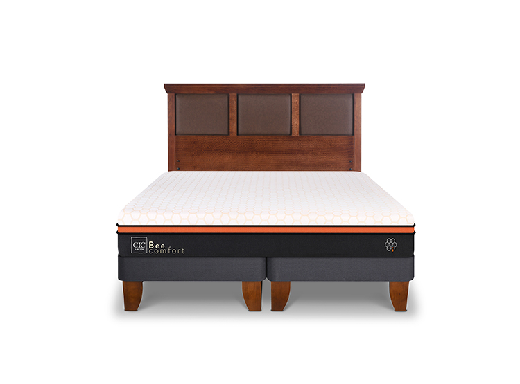 JUEGO DE DORMITORIO CIC CAMA EUROPEA BEE COMFORT BD 2 PLAZAS + RESPALDO NEW TORINO CARAMEL - 1