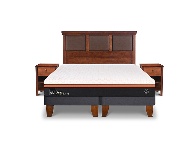 JUEGO DE DORMITORIO CIC CAMA EUROPEA BEE COMFORT BD 2 PLAZAS + SET NEW TORINO CARAMEL - 1