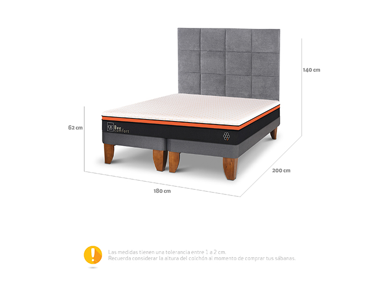 JUEGO DE DORMITORIO CIC CAMA EUROPEA BEE COMFORT KING + RESPALDO TAMESIS - 3