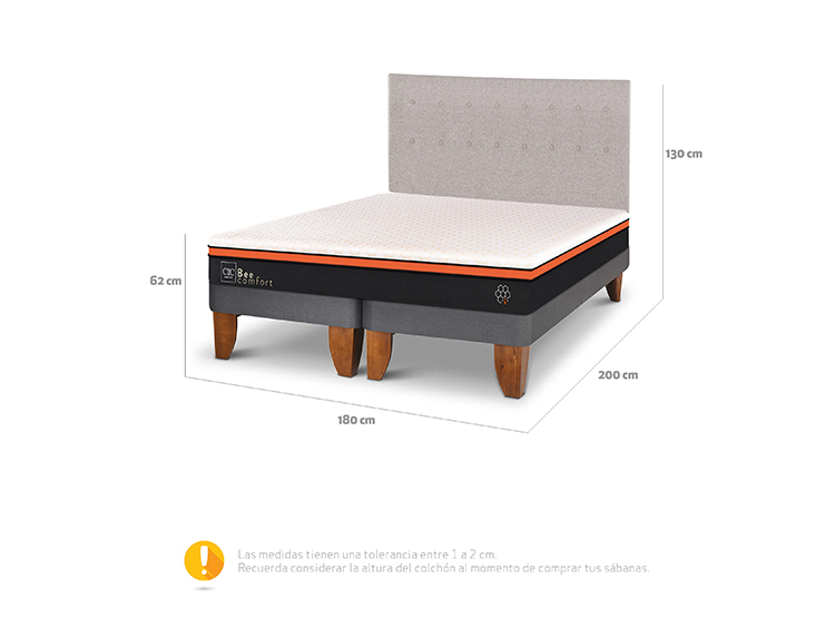 JUEGO DE DORMITORIO CIC CAMA EUROPEA BEE COMFORT KING + RESPALDO TIGRIS - 3