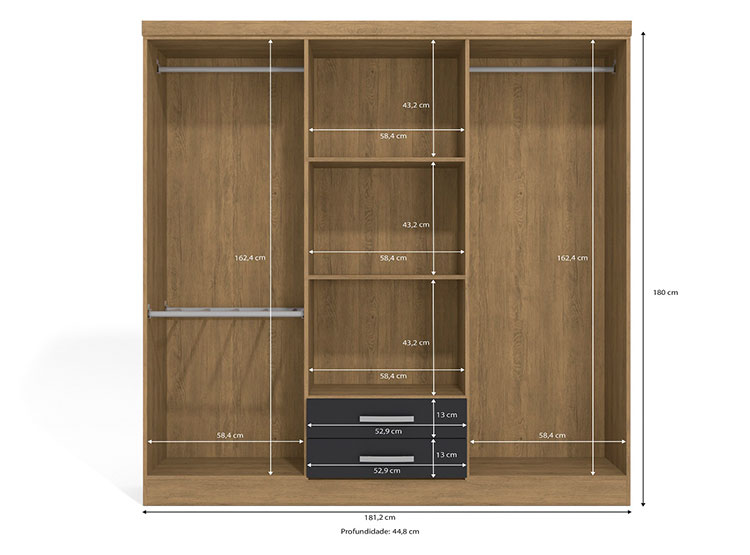 CLOSET YARDAS FREIJO S446 6 PUERTAS 2 CAJONES NEGRO MATE - 4