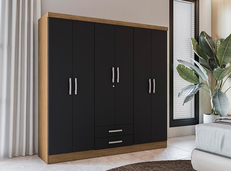 CLOSET YARDAS FREIJO S446 6 PUERTAS 2 CAJONES NEGRO MATE - 5