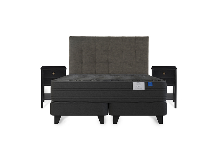 JUEGO DE DORMITORIO FLEX CAMA EUROPEA BLACK BD 2 PLAZAS + RESPALDO DESIGN GRAFITO + VELADORES ROVER - 2