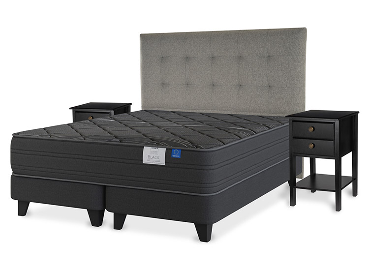 JUEGO DE DORMITORIO FLEX CAMA EUROPEA BLACK BD 2 PLAZAS + RESPALDO DESIGN GRIS + VELADORES ROVER - 2